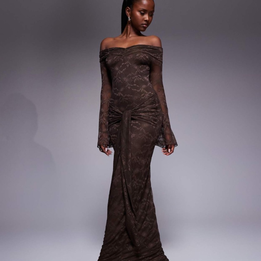 ASOS Off-Shoulder Brown Long Sleeve Dress